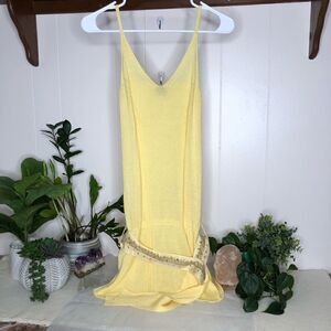 Dolce Vita Women's Stretch Knit Spaghetti Strap Tie Belt Tunic Top Yellow S